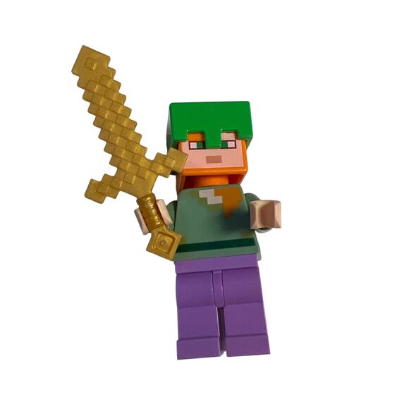 Lego Minifig Minecraft 2021 Alex with Sword and Green Helmet - Picture 1 of 2